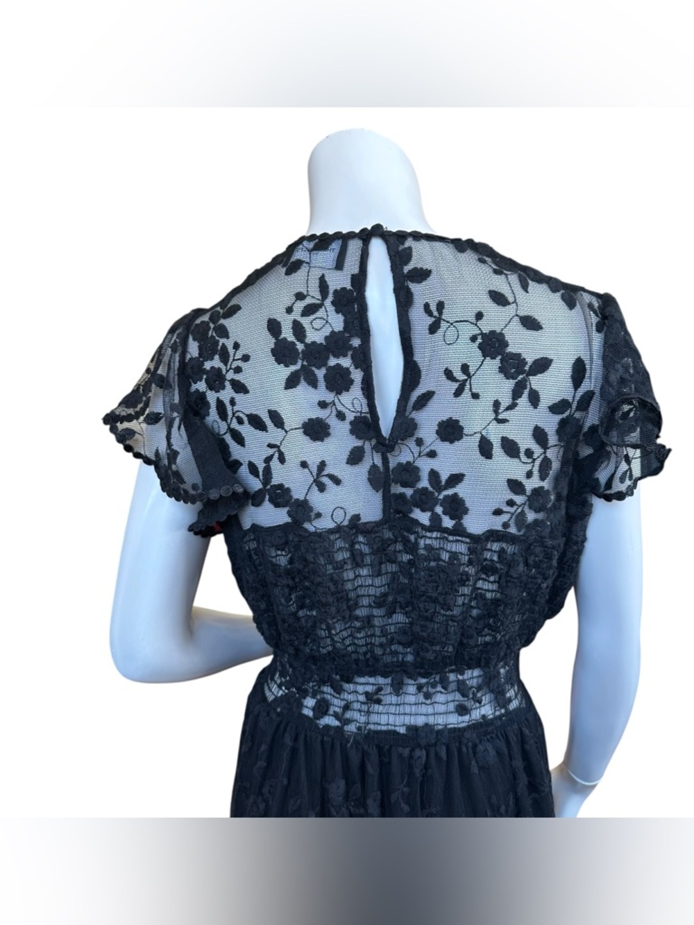The Kooples Black Short Sleeve Floral Tulle Maxi Dress EU 38 US M - Picture 8 of 11